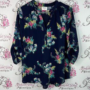 Sienna sky blouse long sleeve flowers multicolor flowy Navy Floral Blouse